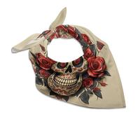 QMNRTK Red Rose Sugar Skull Silk Scarf Head Scarf Silk Scarf for Women Satin Scarf Silk Head Scarf Silk Hair, Style, 18"x18"