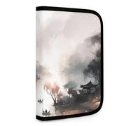 QMNRTK Romantic River View Multifunctional Compact Wallet Id Stronghold Waltlet Credit Card Holder Wallet Zipper Leather Case Purse Rfid Blocking Bifold Wallet for Men Women, style, One Size