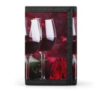 QMNRTK Roses And Glasses of Red Wine Triple Fold Wallet,Slim Wallet Personalized Engraved Rfid Blocking Wallet for Men And Women, style, One Size