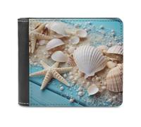 QMNRTK Sea Beach Seashells Starfish Blue Leather Wallet Bifold Wallet for Men Women Rfid Blocking Bifold, Extra Capacity Ultra Strong Stitching Slim Billfold with 8 Card Slots, style, One Size