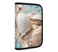 QMNRTK Sea Beach Seashells Starfish Blue Multifunctional Compact Wallet Id Stronghold Waltlet Credit Card Holder Wallet Zipper Leather Case Purse Rfid Blocking Bifold Wallet for Men Women, style, One