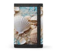QMNRTK Sea Beach Seashells Starfish Blue Triple Fold Wallet,Slim Wallet Personalized Engraved Rfid Blocking Wallet for Men And Women, style, One Size