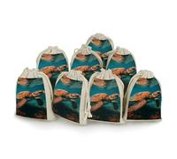 QMNRTK Sea Turtle Swimming 8 PCS Muslin Bags with Drawstring Sachet Bags Empty Small Cotton Drawstring Bag Muslin Reusable & Washable Cotton Bag for Herb Spice Candy Soap Jewelry Wedding Gift Pouches