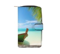 QMNRTK Seaside Boat Coconut Leaves Credit Card Wallet Rfid Blocking Slim Bifold Genuine Leather Minimalist Front Pocket Wallets Keychain Wallet for Men And Women, style, 19.7x11x3.5cm