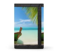QMNRTK Seaside Boat Coconut Leaves Triple Fold Wallet,Slim Wallet Personalized Engraved Rfid Blocking Wallet for Men And Women, style, One Size