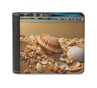 QMNRTK Shells And Sand Leather Wallet Bifold Wallet for Men Women Rfid Blocking Bifold, Extra Capacity Ultra Strong Stitching Slim Billfold with 8 Card Slots, style, One Size