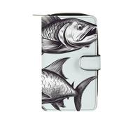 QMNRTK Sketch Fish Credit Card Wallet Rfid Blocking Slim Bifold Genuine Leather Minimalist Front Pocket Wallets Keychain Wallet for Men And Women, style, 19.7x11x3.5cm