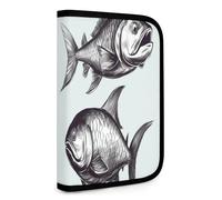 QMNRTK Sketch Fish Multifunctional Compact Wallet Id Stronghold Waltlet Credit Card Holder Wallet Zipper Leather Case Purse Rfid Blocking Bifold Wallet for Men Women, style, One Size