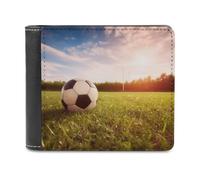 QMNRTK Soccer Ball on A Field Leather Wallet Bifold Wallet for Men Women Rfid Blocking Bifold, Extra Capacity Ultra Strong Stitching Slim Billfold with 8 Card Slots, style, One Size