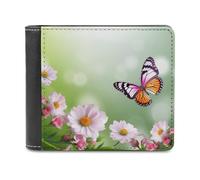 QMNRTK Spring Butterfly And Flower Leather Wallet Bifold Wallet for Men Women Rfid Blocking Bifold, Extra Capacity Ultra Strong Stitching Slim Billfold with 8 Card Slots, style, One Size