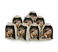 QMNRTK Squirrel Animal 8 PCS Muslin Bags with Drawstring Sachet Bags Empty Small Cotton Drawstring Bag Muslin Reusable & Washable Cotton Bag for Herb Spice Candy Soap Jewelry Wedding Gift Pouches