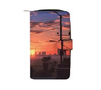 QMNRTK Sunset Apartments Credit Card Wallet Rfid Blocking Slim Bifold Genuine Leather Minimalist Front Pocket Wallets Keychain Wallet for Men And Women, style, 19.7x11x3.5cm