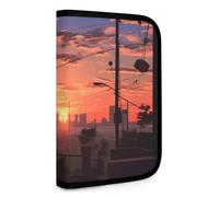 QMNRTK Sunset Apartments Multifunctional Compact Wallet Id Stronghold Waltlet Credit Card Holder Wallet Zipper Leather Case Purse Rfid Blocking Bifold Wallet for Men Women, style, One Size