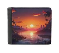 QMNRTK Sunset Island Leather Wallet Bifold Wallet for Men Women Rfid Blocking Bifold, Extra Capacity Ultra Strong Stitching Slim Billfold with 8 Card Slots, style, One Size