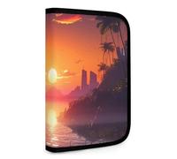 QMNRTK Sunset Island Multifunctional Compact Wallet Id Stronghold Waltlet Credit Card Holder Wallet Zipper Leather Case Purse Rfid Blocking Bifold Wallet for Men Women, style, One Size