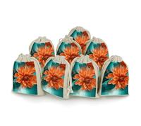 QMNRTK Teal And Flower 8 PCS Muslin Bags with Drawstring Sachet Bags Empty Small Cotton Drawstring Bag Muslin Reusable & Washable Cotton Bag for Herb Spice Candy Soap Jewelry Wedding Gift Pouches