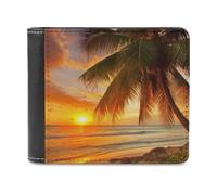 QMNRTK Tropical Beach Palm Tree Sunset Leather Wallet Bifold Wallet for Men Women Rfid Blocking Bifold, Extra Capacity Ultra Strong Stitching Slim Billfold with 8 Card Slots, style, One Size