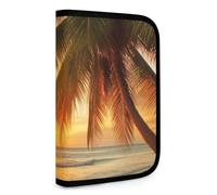 QMNRTK Tropical Beach Palm Tree Sunset Multifunctional Compact Wallet Id Stronghold Waltlet Credit Card Holder Wallet Zipper Leather Case Purse Rfid Blocking Bifold Wallet for Men Women, style, One