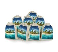 QMNRTK Tropical Island 8 PCS Muslin Bags with Drawstring Sachet Bags Empty Small Cotton Drawstring Bag Muslin Reusable & Washable Cotton Bag for Herb Spice Candy Soap Jewelry Wedding Gift Pouches