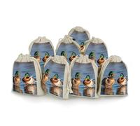 QMNRTK Two Mallard Ducks 8 PCS Muslin Bags with Drawstring Sachet Bags Empty Small Cotton Drawstring Bag Muslin Reusable & Washable Cotton Bag for Herb Spice Candy Soap Jewelry Wedding Gift Pouches
