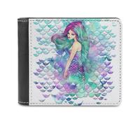 QMNRTK Watercolor Mermaid Leather Wallet Bifold Wallet for Men Women Rfid Blocking Bifold, Extra Capacity Ultra Strong Stitching Slim Billfold with 8 Card Slots, style, One Size