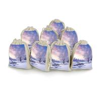 QMNRTK Winter Landscape 8 PCS Muslin Bags with Drawstring Sachet Bags Empty Small Cotton Drawstring Bag Muslin Reusable & Washable Cotton Bag for Herb Spice Candy Soap Jewelry Wedding Gift Pouches