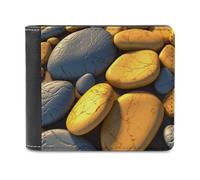 QMNRTK Yellow Pebbles Leather Wallet Bifold Wallet for Men Women Rfid Blocking Bifold, Extra Capacity Ultra Strong Stitching Slim Billfold with 8 Card Slots, style, One Size