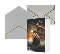 QMNSEHF Blank Greeting Card with Envelopes Thank YouCard Sailing ship in storm Happy Birthday Card for Women Men Christmas Halloween Wedding Blank Note Cards All Occasion Greeting Cards 4x6