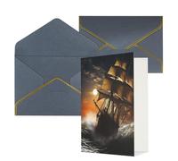 QMNSEHF Blank Greeting Card with Envelopes Thank YouCard Sailing ship in storm Happy Birthday Card for Women Men Christmas Halloween Wedding Blank Note Cards All Occasion Greeting Cards 4x6