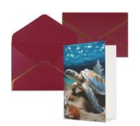 QMNSEHF Blank Greeting Card with Envelopes Thank YouCard Sea Conch Shell Starfish Turtle Happy Birthday Card for Women Men Christmas Halloween Wedding Blank Note Cards All Occasion Greeting Cards 4x6