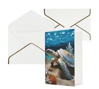 QMNSEHF Blank Greeting Card with Envelopes Thank YouCard Sea Conch Shell Starfish Turtle Happy Birthday Card for Women Men Christmas Halloween Wedding Blank Note Cards All Occasion Greeting Cards 4x6