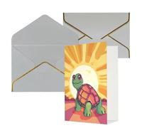 QMNSEHF Blank Greeting Card with Envelopes Thank YouCard Turtle in the sun Happy Birthday Card for Women Men Christmas Halloween Wedding Blank Note Cards All Occasion Greeting Cards 4x6