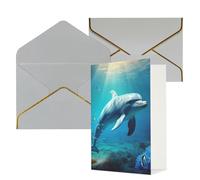 QMNSEHF Blank Greeting Card with Envelopes Thank YouCard Underwater world dolphin fish Happy Birthday Card for Women Men Christmas Halloween Wedding Blank Note Cards All Occasion Greeting Cards 4x6