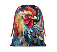 QMNSEHF Christmas Gift Bags Drawstring Santa Bag Soft Plush Goodie Bags with Gift Tags Xmas Treat Bag Art colorful Chicken Wrapping Sacks for Christmas Presents Party Favor Wrap Storage Pouch Large