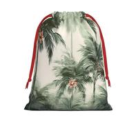 QMNSEHF Christmas Gift Bags Drawstring Santa Bag Soft Plush Goodie Bags with Gift Tags Xmas Treat Bag Tropical Palm Trees Wrapping Sacks for Christmas Presents Party Favor Wrap Storage Pouch Medium