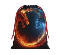 QMNSEHF Christmas Gift Bags Drawstring Santa Bag Soft Plush Goodie Bags with Gift Tags Xmas Treat Bag Fire and ice dragons Wrapping Sacks for Christmas Presents Party Favor Wrap Storage Pouch Medium