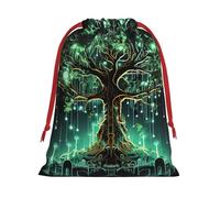QMNSEHF Christmas Gift Bags Drawstring Santa Bag Soft Plush Goodie Bags with Gift Tags Xmas Treat Bag Magical Green Tree Wrapping Sacks for Christmas Presents Party Favor Wrap Storage Pouch Small