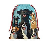 QMNSEHF Christmas Gift Bags Drawstring Santa Bag Soft Plush Goodie Bags with Gift Tags Xmas Treat Bag A large group of dogs Wrapping Sacks for Christmas Presents Party Favor Wrap Storage Pouch Large