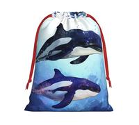 QMNSEHF Christmas Gift Bags Drawstring Santa Bag Soft Plush Goodie Bags with Gift Tags Xmas Treat Bag Orca Killer Whale Wrapping Sacks for Christmas Presents Party Favor Wrap Storage Pouch Small