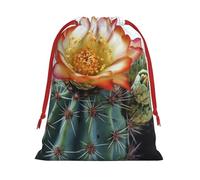 QMNSEHF Christmas Gift Bags Drawstring Santa Bag Soft Plush Goodie Bags with Gift Tags Xmas Treat Bag Fresh Blooming Cactus Wrapping Sacks for Christmas Presents Party Favor Wrap Storage Pouch Large