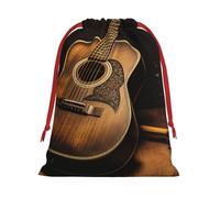 QMNSEHF Christmas Gift Bags Drawstring Santa Bag Soft Plush Goodie Bags with Gift Tags Xmas Treat Bag Old west guitar Wrapping Sacks for Christmas Presents Party Favor Wrap Storage Pouch Large