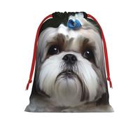 QMNSEHF Christmas Gift Bags Drawstring Santa Bag Soft Plush Goodie Bags with Gift Tags Xmas Treat Bag Shih Tzu Dog Wrapping Sacks for Christmas Presents Party Favor Wrap Storage Pouch Large