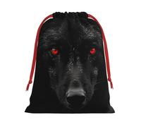 QMNSEHF Christmas Gift Bags Drawstring Santa Bag Soft Plush Goodie Bags with Gift Tags Xmas Treat Bag Black Red Eyed Wolf Wrapping Sacks for Christmas Presents Party Favor Wrap Storage Pouch Small