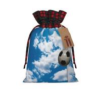 QMNSEHF Christmas Gift Bags Drawstring Santa Bag Xmas Buffalo Burlap Goodie Bags with Gift Tags Treat Bag Football Blue-sky Wrapping Sacks for Christmas Presents Party Favor Wrap Storage Pouch Small