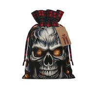 QMNSEHF Christmas Gift Bags Drawstring Santa Bag Xmas Buffalo Burlap Goodie Bags with Gift Tags Treat Bag Cool Evil Skull Wrapping Sacks for Christmas Presents Party Favor Wrap Storage Pouch Medium