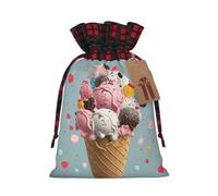 QMNSEHF Christmas Gift Bags Drawstring Santa Bag Xmas Buffalo Burlap Goodie Bags with Gift Tags Treat Bag Sweet Ice Cream Wrapping Sacks for Christmas Presents Party Favor Wrap Storage Pouch Small