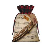 QMNSEHF Christmas Gift Bags Drawstring Santa Bag Xmas Buffalo Burlap Goodie Bags with Gift Tags Treat Bag Flute Music Wrapping Sacks for Christmas Presents Party Favor Wrap Storage Pouch Small