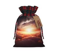 QMNSEHF Christmas Gift Bags Drawstring Santa Bag Xmas Buffalo Burlap Goodie Bags with Gift Tags Treat Bag Sun sunrise cloud Wrapping Sacks for Christmas Presents Party Favor Wrap Storage Pouch Small