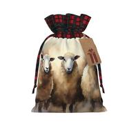 QMNSEHF Christmas Gift Bags Drawstring Santa Bag Xmas Buffalo Burlap Goodie Bags with Gift Tags Treat Bag Sheeps Watercolor Wrapping Sacks for Christmas Presents Party Favor Wrap Storage Pouch Medium