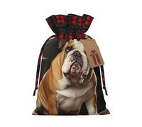 QMNSEHF Christmas Gift Bags Drawstring Santa Bag Xmas Buffalo Burlap Goodie Bags with Gift Tags Treat Bag English-Bulldog Wrapping Sacks for Christmas Presents Party Favor Wrap Storage Pouch Medium